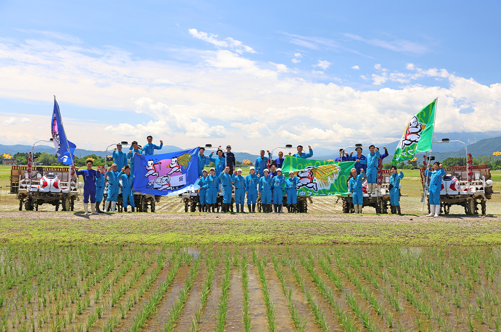 令和8年6月12日 田植えを行い340町歩を完了させました。